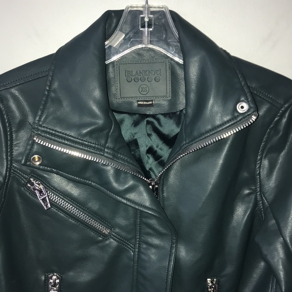 BlankNYC High Collar Vegan Leather Sky Walker Hunter Green Moto Jacket XS - Picture 6 of 16